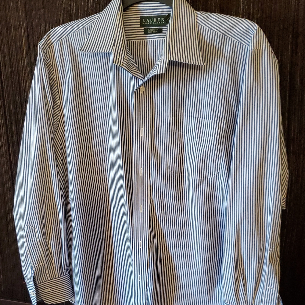 Ralph Lauren Men's Navy Striped Dress Shirt